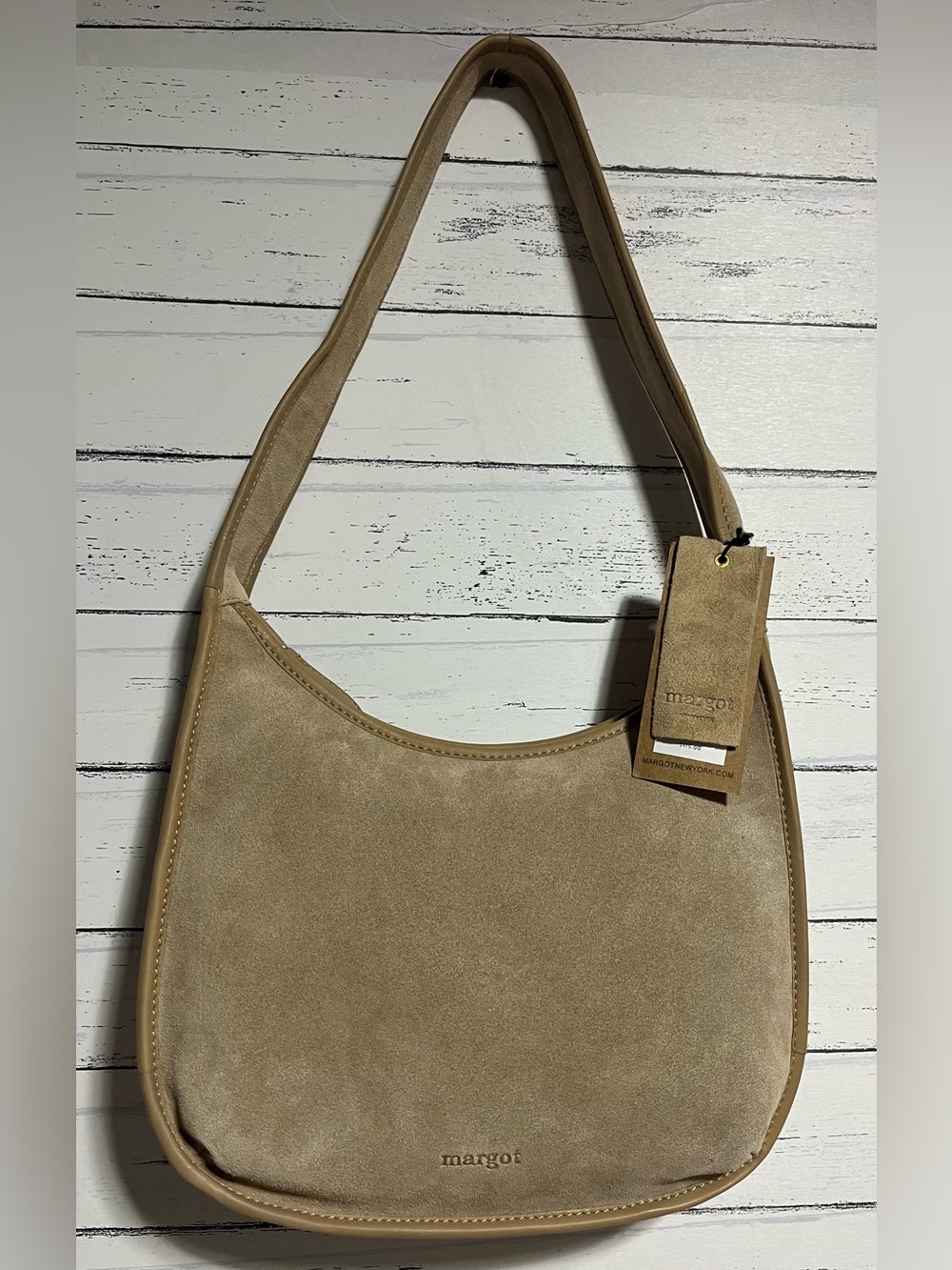Margot New York Curved Zip Hobo Handbag MG3399-JU NWT Tan Genuine Leather